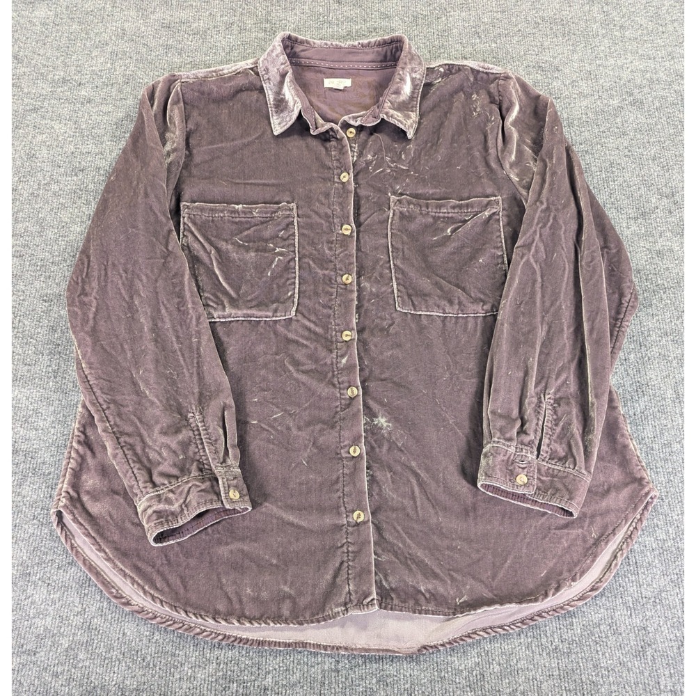 Pilcro Anthropologie Mauve Purple Velvet Button Down Shirt XL Pockets Top